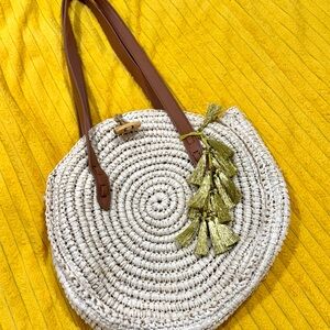 Stylish Cream and Brown Woven Bag
